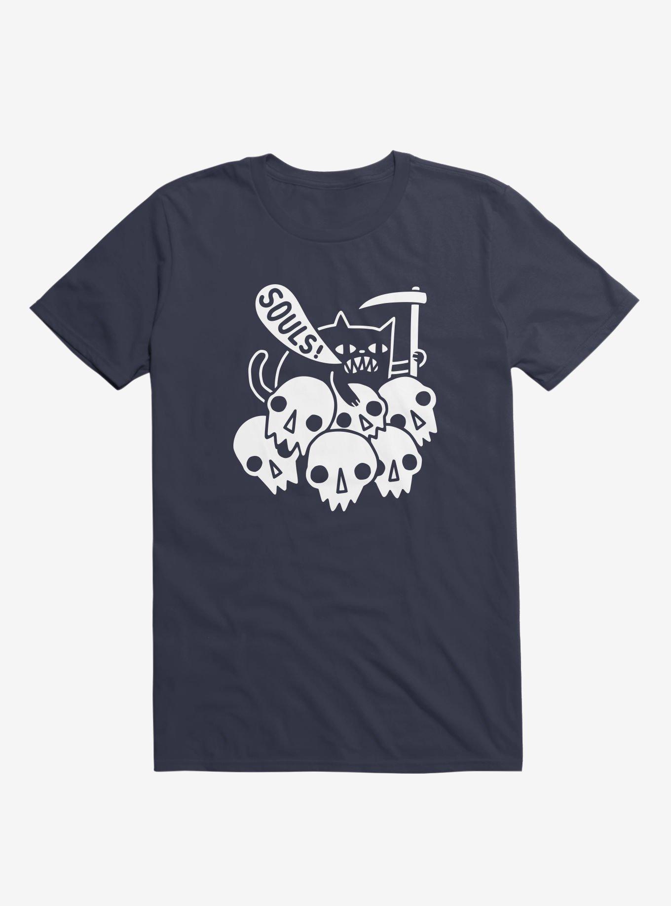 Cat Got Your Soul Skulls Navy Blue T-Shirt