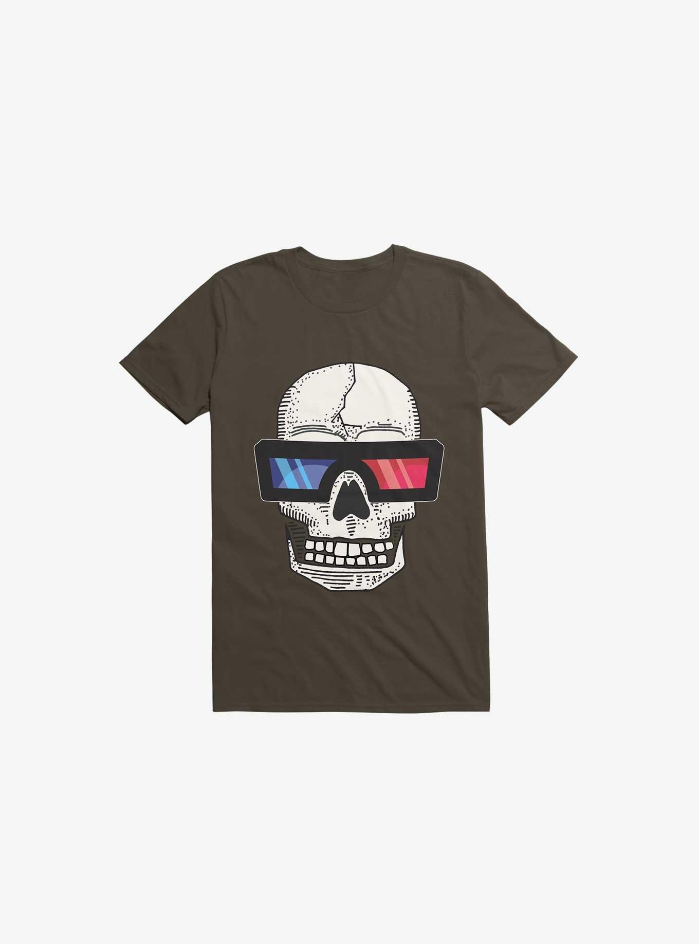 Happy Skull Living Life In 3D Brown T-Shirt